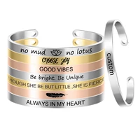 stainless steel gold plating 6mm width bangle mantra quote cuff bangles laser engrave bracelet sl 002