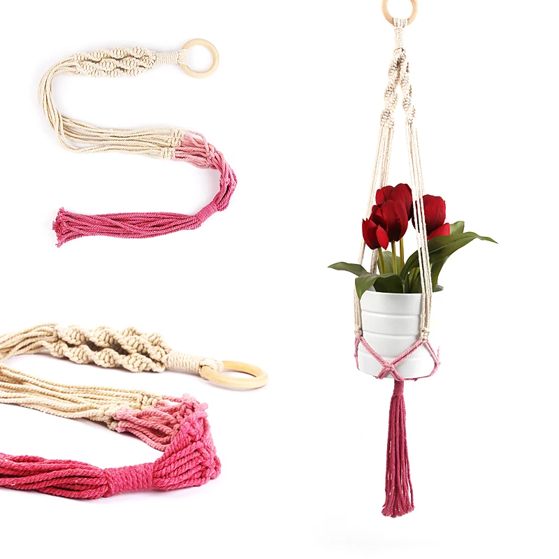 75 см макраме настенное висячее растение подвеска винтажная хлопково-леняная корзина для цветочного горшка, веревка для подъема держатель садового украшения дома.