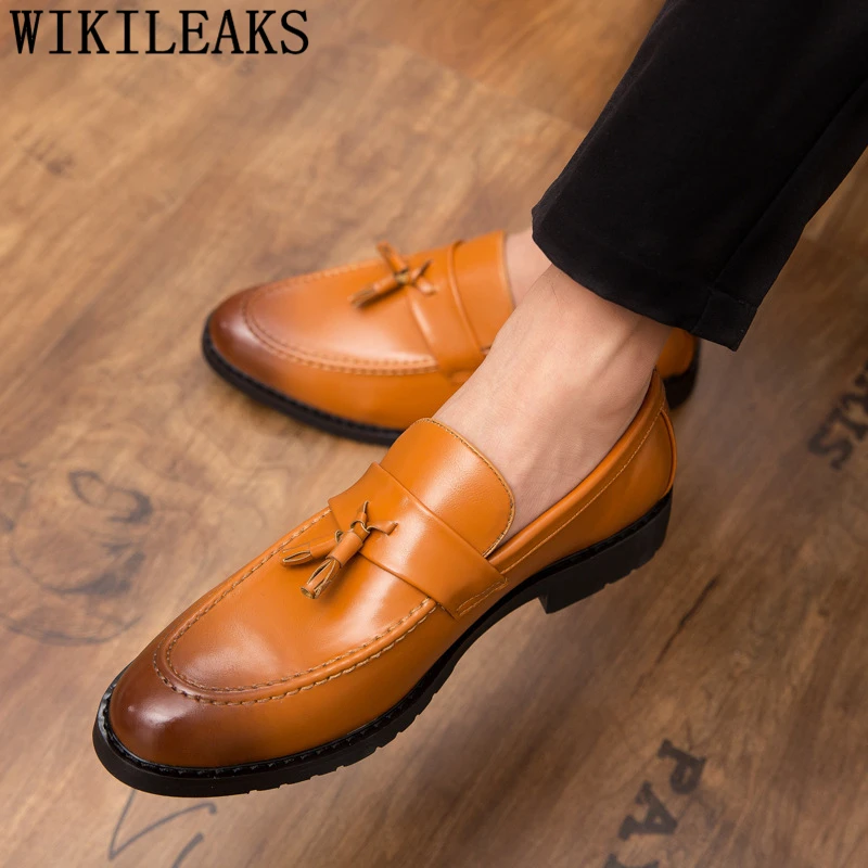 Туфли с кисточками мужские свадебные лоферы кожаные модельные туфли черные