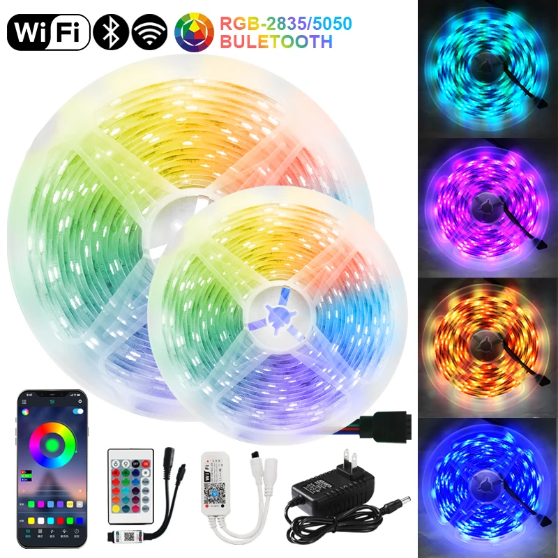 

RGB Strip Lights 5050 Waterproof Flexible Ribbon DC12V 2835 SMD LED Light Bluetooth Wifi Tape Diode Bedroom Decoration luces