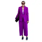 Фиолетовые женские деловые брючные костюмы, пиджак + брюки, женские деловые брючные костюмы, Офисная форма, стильный женский брючный костюм на заказ