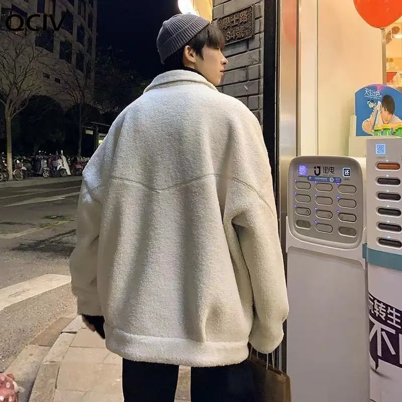 Winter Men's In Warm Snow Jackets Fashion White Wool Cotton-padded Clothes Casual Loose Coats Cashmere Parkas Size M-2XL