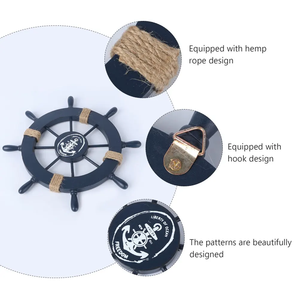 

Nautical Beach Wooden Boat Ship Steering Wheel Fishing Net Shell Home Wall Decor (Swim ring)