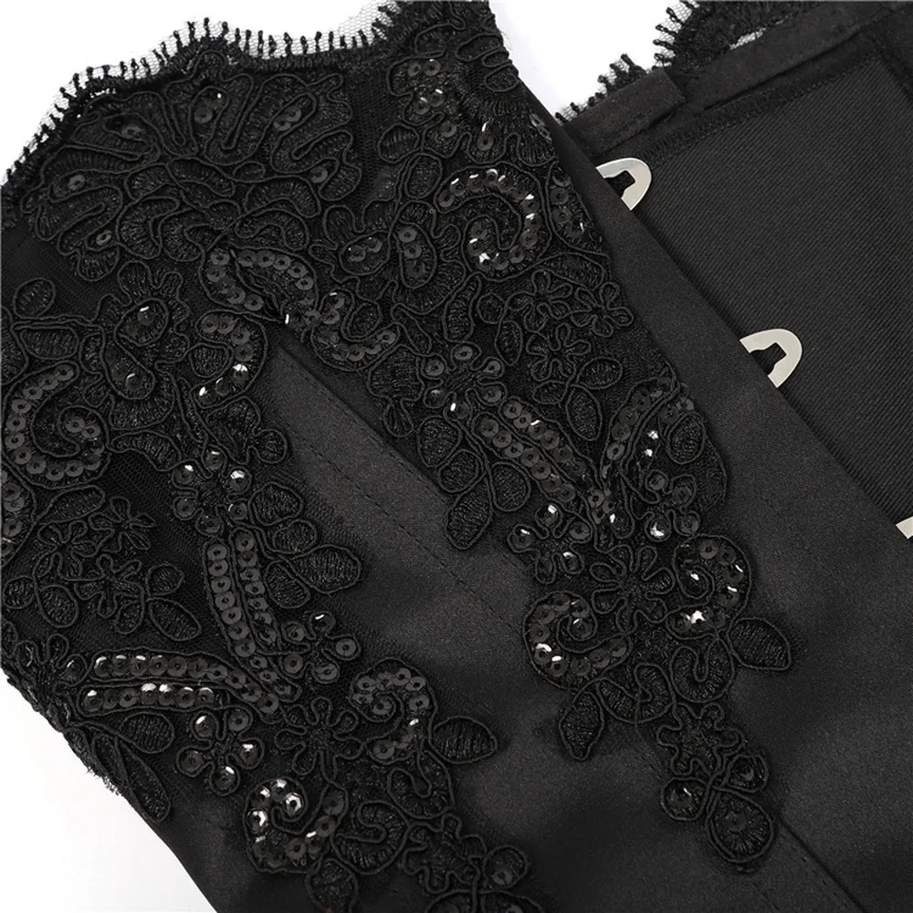 

Sexy Women Embroidery Waist Training Black Corset Top Basque Corselet Bustier Lingerie Plus Size S-XXL
