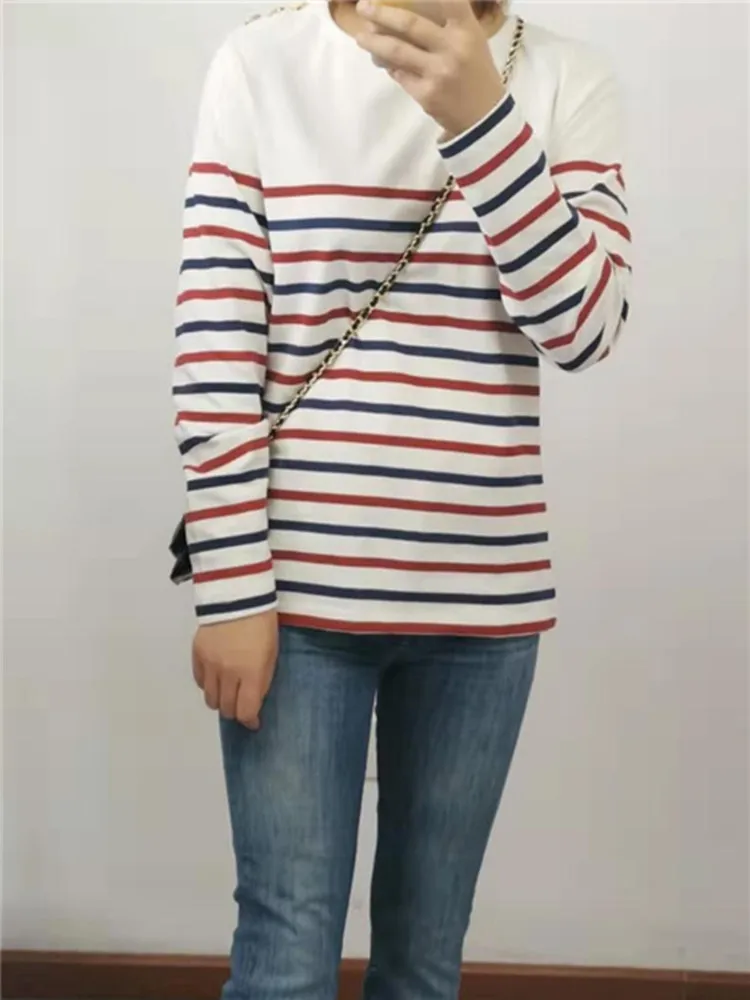 Новая женская футболка в полоску с длинным рукавом хлопковая Футболка