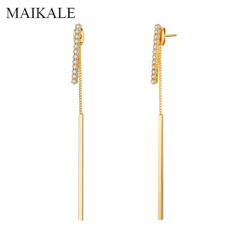 Женские длинные серьги кисточки MAIKALE трендовые золотистые подвески с