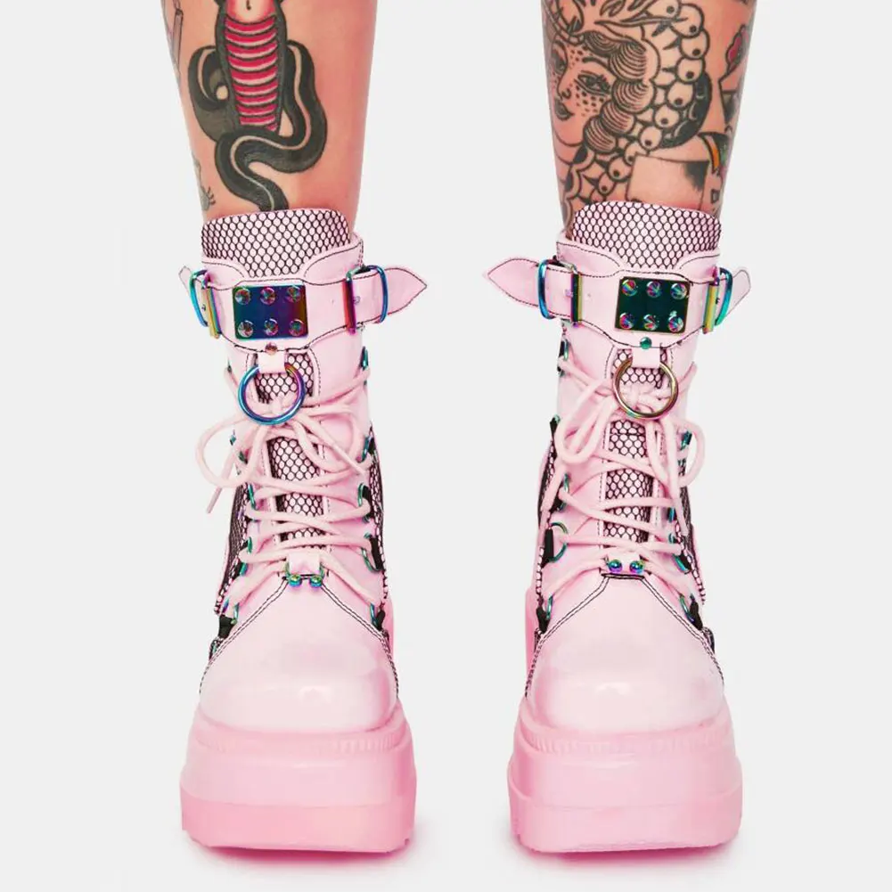 gigifox brand ins hot fashion gothic big size 43 high heels black zip ankle platform boots street cool woman wedges pink shoes free global shipping