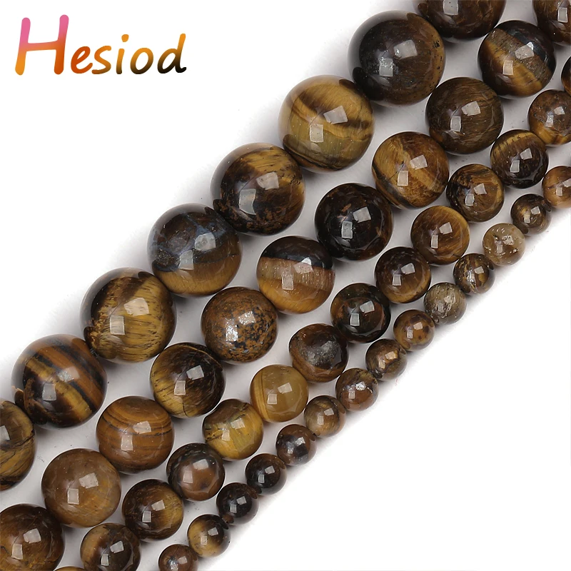 

Heisod Natural Stone AB+ Quality Brown Gold Tiger Eye Agates Round Loose Beads 15" Strand 4/6/8/10MM Pick Size