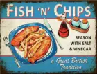 Новый металлический постер сезона с изображением рыбы и чипсов с солью и уксусом, винтажный металлический жестяной знак 8x12 дюймов, ретро искусство, дома, бара, паба, фаст-фуда