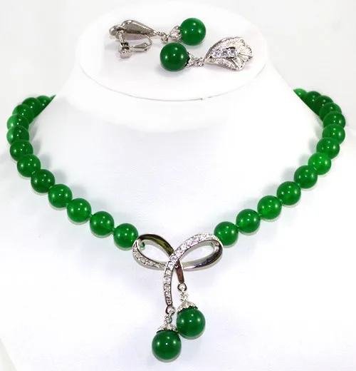 

noblest 10mm green necklace 17 inch + pendant & earrings set