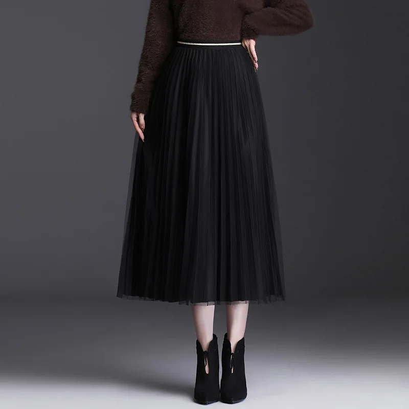 

Женская длинная юбка с завышенной талией, осенне-зимняя повседневная Свободная юбка с двух сторон, 2021