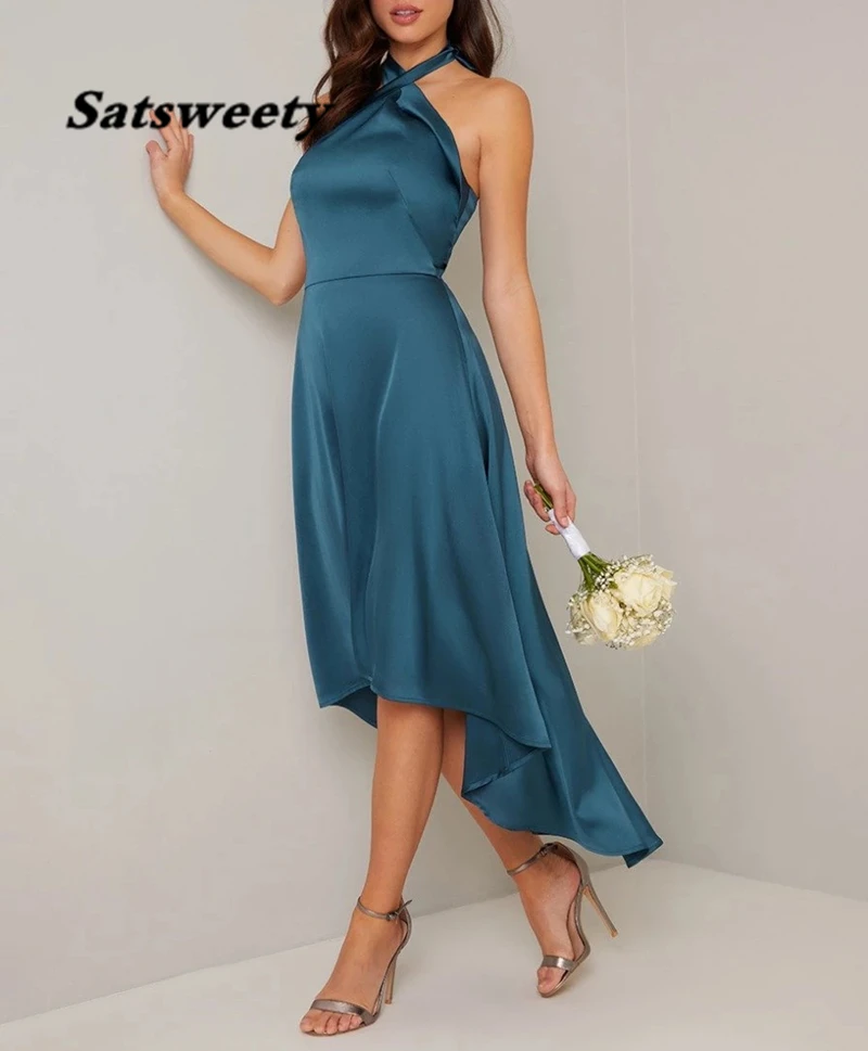 

Robe De Soirée De Mariage 2021 Short Bridesmaid Dresses High-Low Wedding Guest Dress Satin свадебное платье