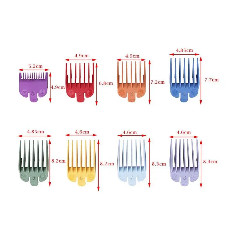

8pcs Professional Limit Special Comb For Hair Cutting Guide Combs 3/6/10/13/16/19/22/25mm Plastic Fits All Full Size Clippers