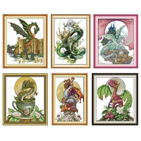 joy sunday cross stitch kits stamped green dragon embroidery needlework thread gift 11ct 14ct print counted fabric handmade sets