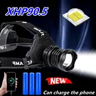 Мощный налобный фонарь 6500000 лм xhp90,5, светодиодный налобный фонарь, водонепроницаемый налобный фонарь 18650, перезаряжаемый налобный фонарь XHP90, портативный фонарь