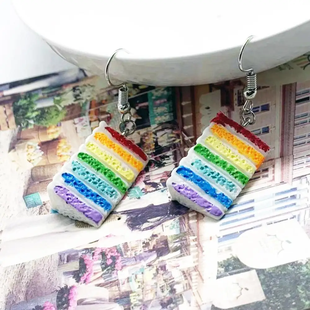 

Cute Colorful Cake Funny Earrings Kawaii Personality Miniature Food Earrings Women Gifts Drop Dangle Earrings Fashion Jewelry