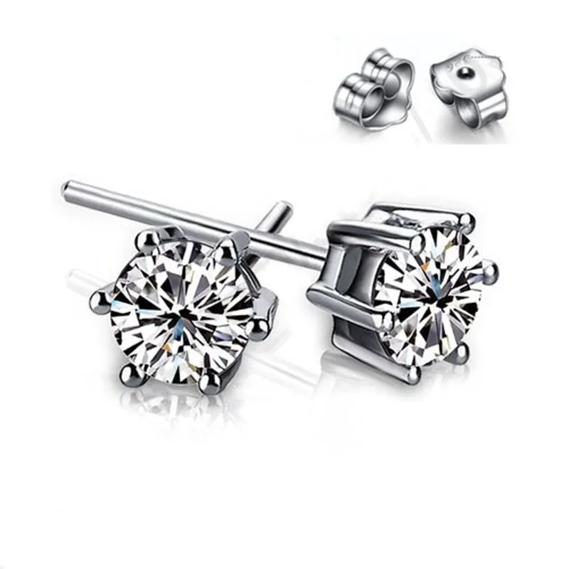 

Wholesale Genuine 925 Sterling Silver Jewelry 6 Claw 6 And 8MM Cubic Zirconia CZ Stud Earrings+Back Stoppers Woman