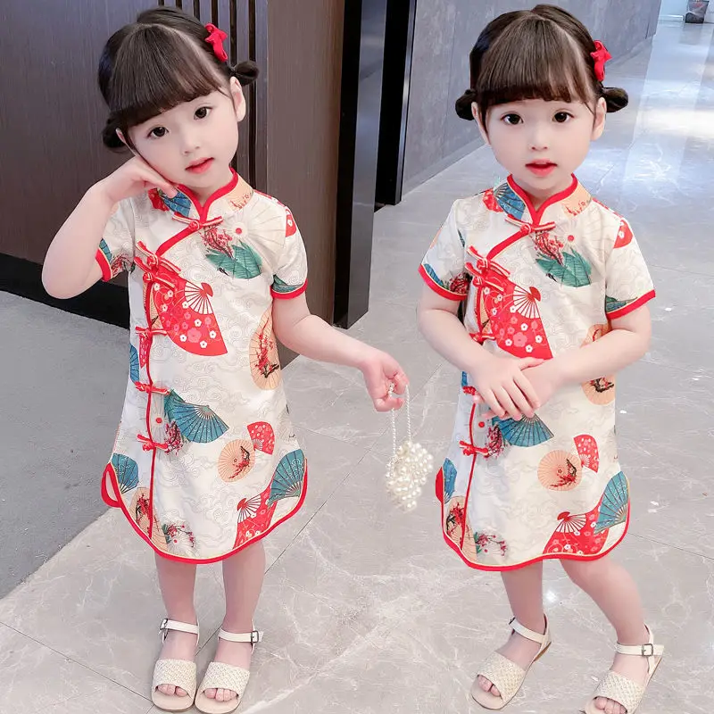 

Girls' cheongsam summer Chinese style thin 2021 new baby girl dress foreign style Hanfu children's Tang suit