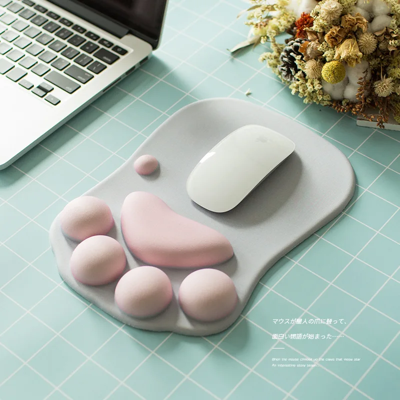 

3D Mouse Pad Soft Silicone Cute Cat Paw Mouse Mat Memory Foam Wrist Rests Cushions Mousepad for Kids Laptop Computer Mousepad