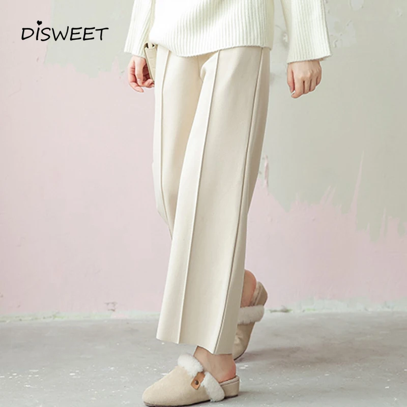 

Solid High-waist Straight-leg Pants Woman Simple Elastic Waist Loose Women's Trousers Spring Autumn Slim Pants Women 2021
