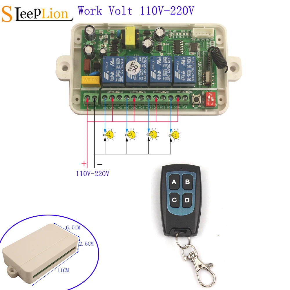 

Smart Home AC 110V 220V 4CH 4 CH Wireless Remote Control LED Light Bulb Switch Relay Output Radio Receiver Module Transmitter