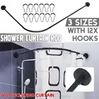 Выдвижной угловой стержень для штор для душа, черная рейка из нержавеющей стали, оборудование для двери ванны, с 12 металлическими крючками