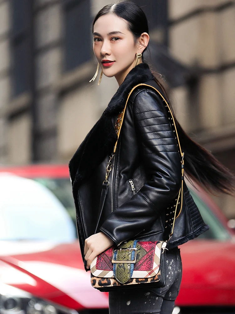 Уличная куртка с натуральным мехом Женская из натуральной кожи 2020 зимняя овечьей