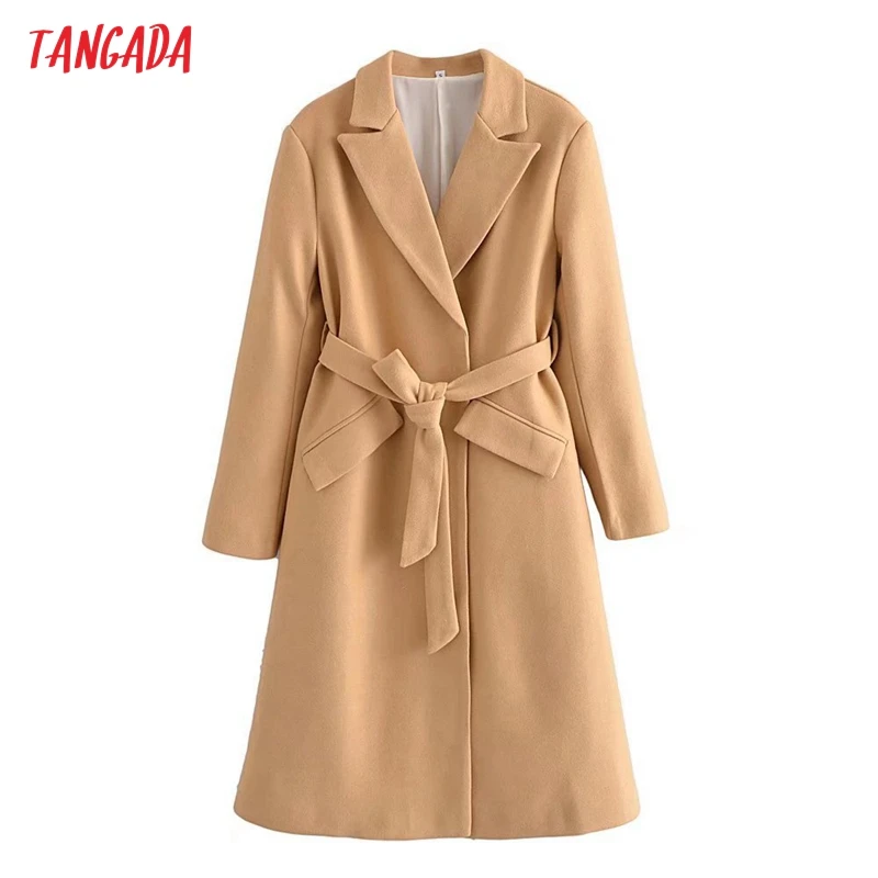 

Tangada Women's Winter Woolen Coat With Slash Loose Long Sleeves Pocket 2021 Ladies Elegant Warm Long Coat 5D162