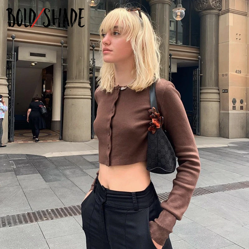 

Bold Shade 90s Style Indie Aesthetic Clothes Solid Crop Tee Button Breasted Streetwear Fashion for Women New Trendy Tshirt 2021