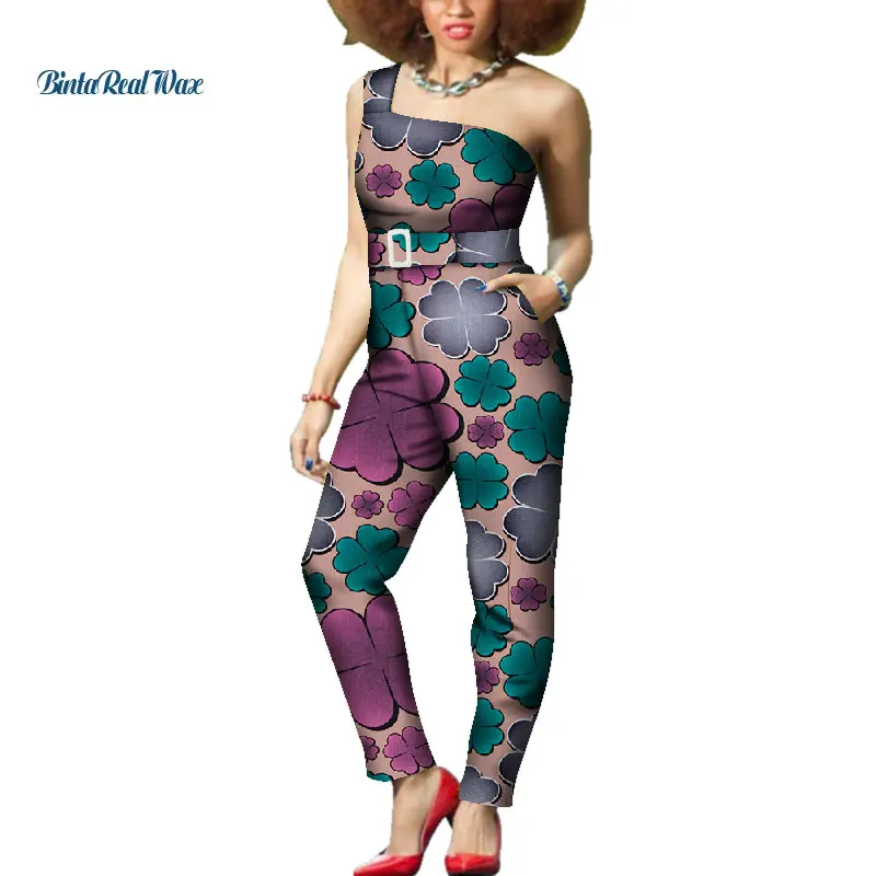 

African Clothes Dashiki Ankara Print Romper Jumpsuit Women African Clothing Bazin Riche Cotton Jumpsuit with Waistband WY4769