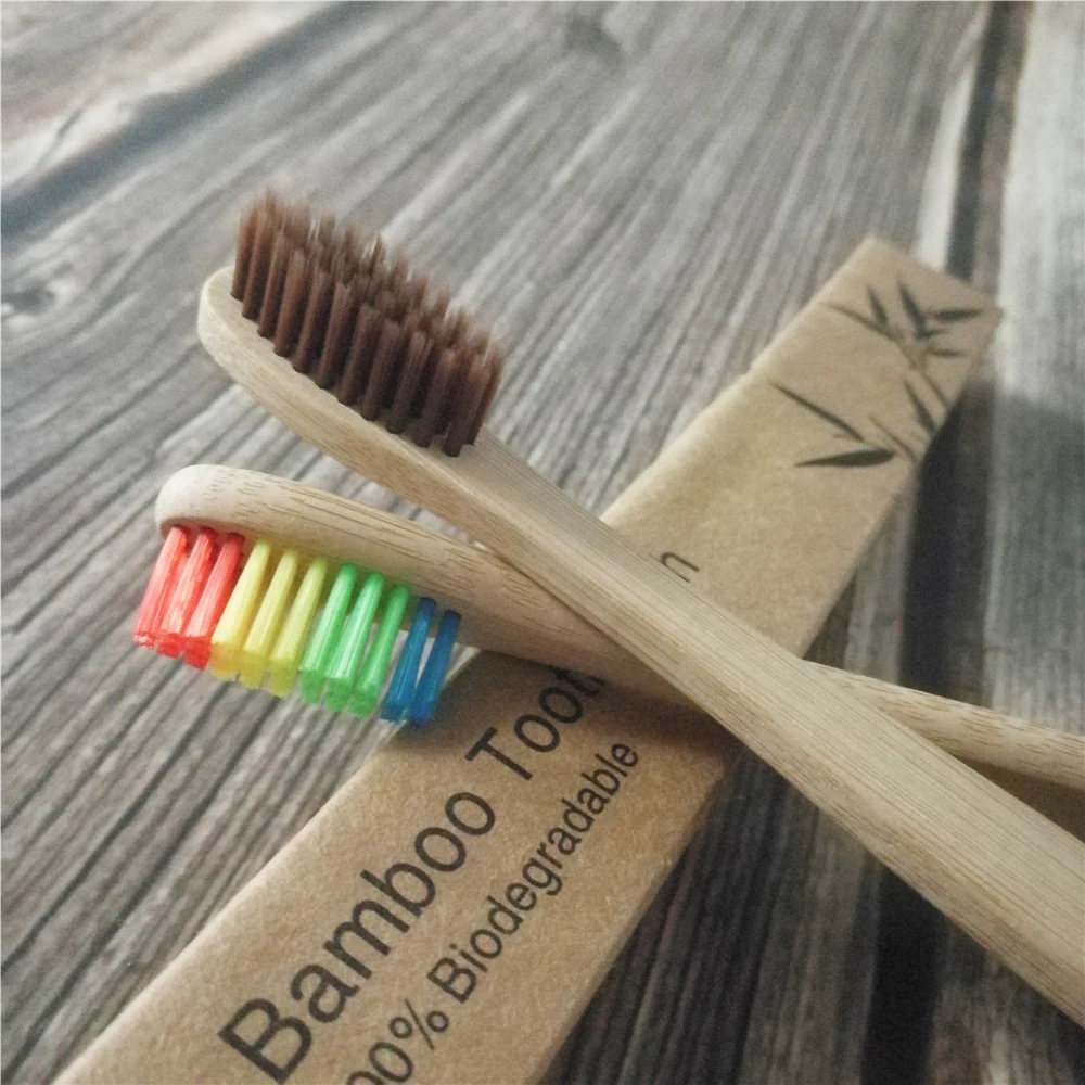Зубная щетка 40 упаковок Экологичная Радужная Бамбуковая мягкая зубная