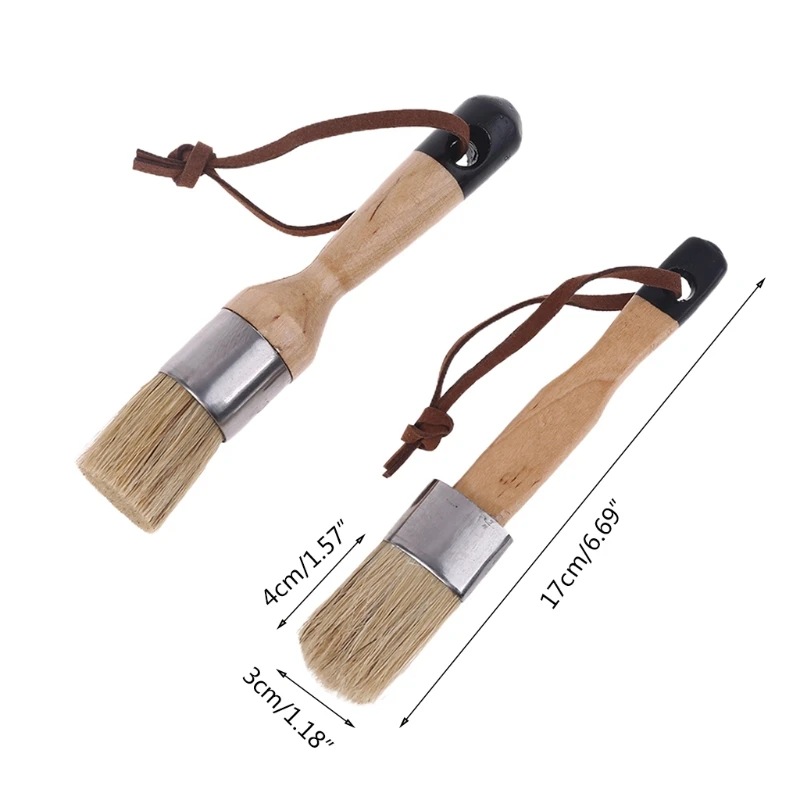 

6 Pcs Round Chalk Paint Wax Brush Ergonomic Wood Handle Natural Bristle Brushes Furniture DIY Painting Waxing Tool