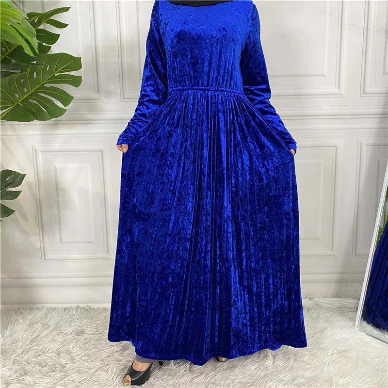 Wepbel Robe Vestidos Islamic Clothing Abaya Caftan Arab Middle East Abaya Women Muslim Turkey Gold Velvet Solid Color Dress