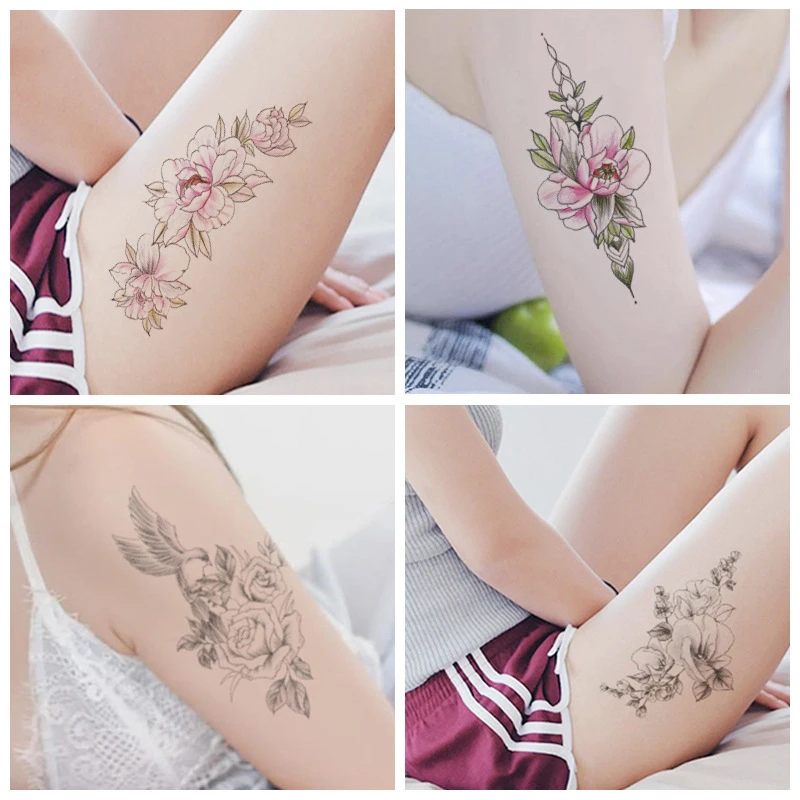 

New Hand-Painted Black And White Sketch Flower Tattoo Stickers Waterproof Sweat Female Lasting Simulation