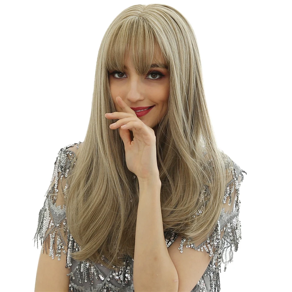 

22Inch Stylish Long Straight Resistant Synthetic Hair Wig F Women Girls