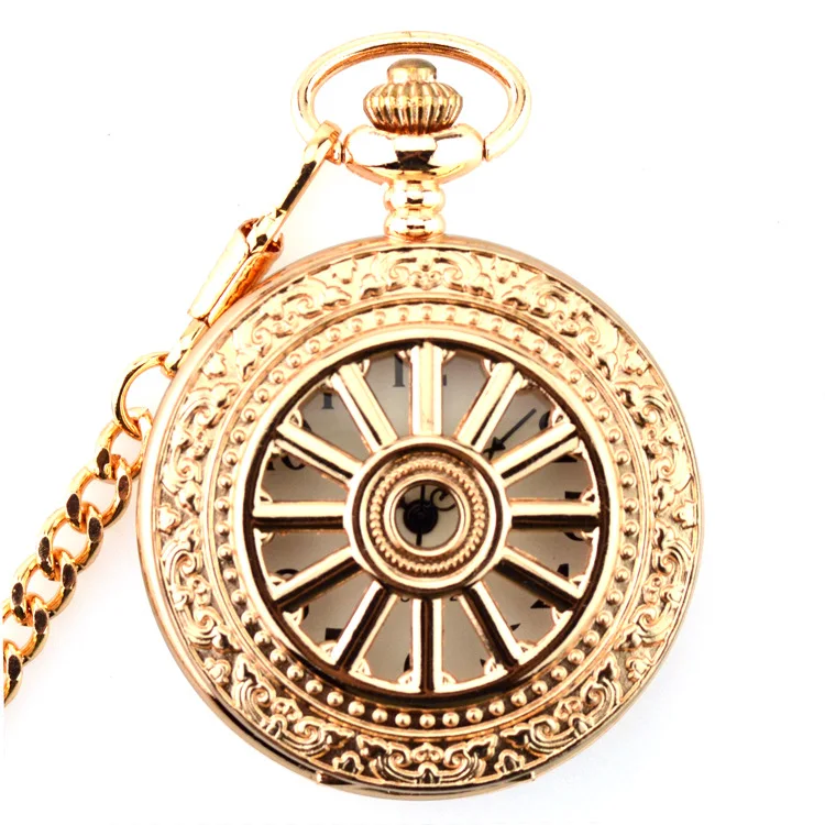Полые колеса ретро мужские карманные часы с цепочкой стимпанк Скелет для мужчин