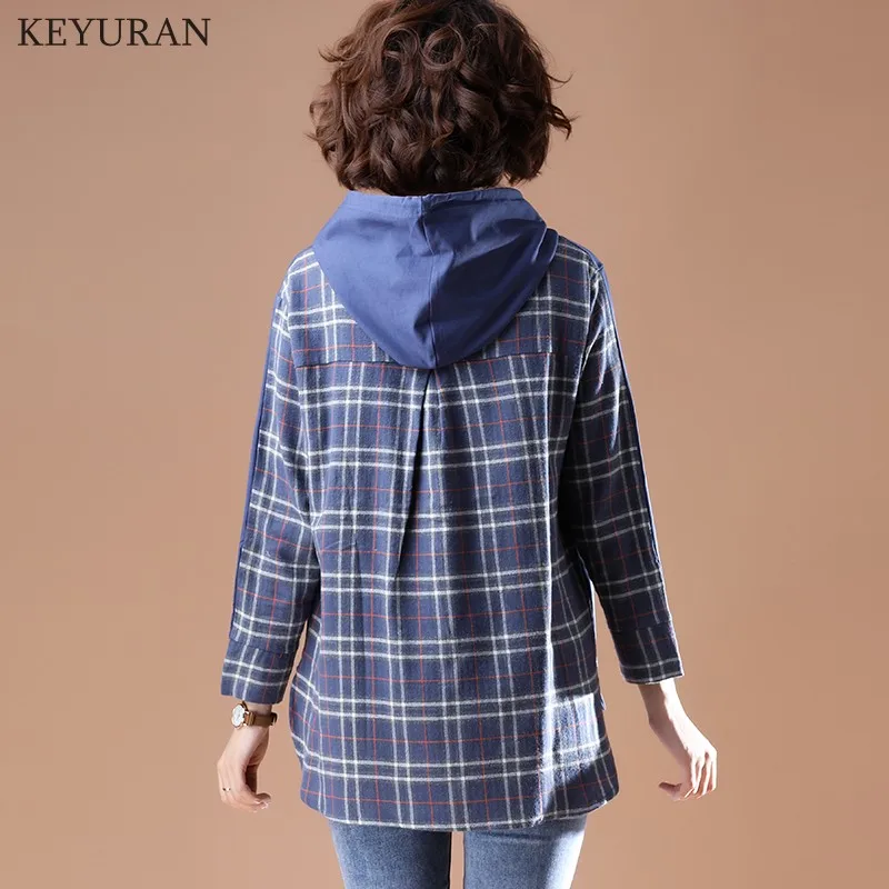 Толстовка Женская в клетку с капюшоном Модный повседневный Свободный свитшот