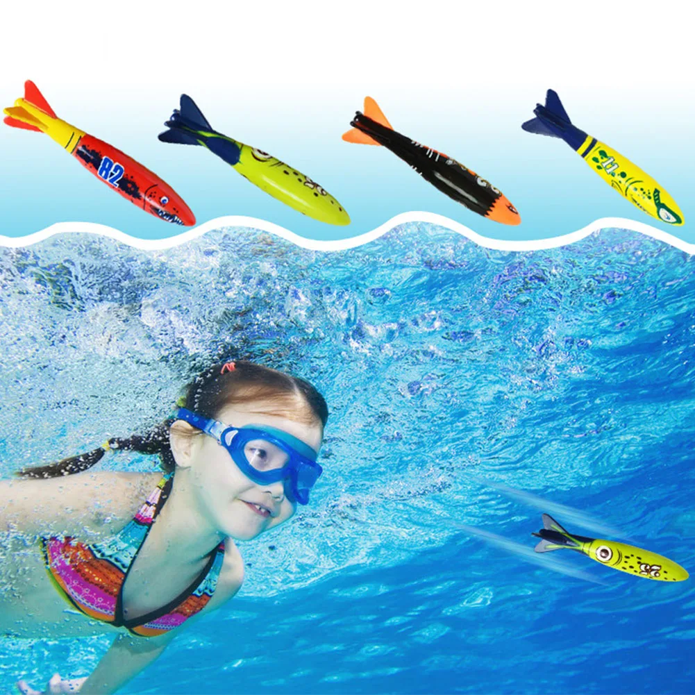

4pcs Random Color Children Accessories Torpedo Rocket Swimming Pool Diving Game Kids Throwing Toy Set Sticks Unisex Underwater