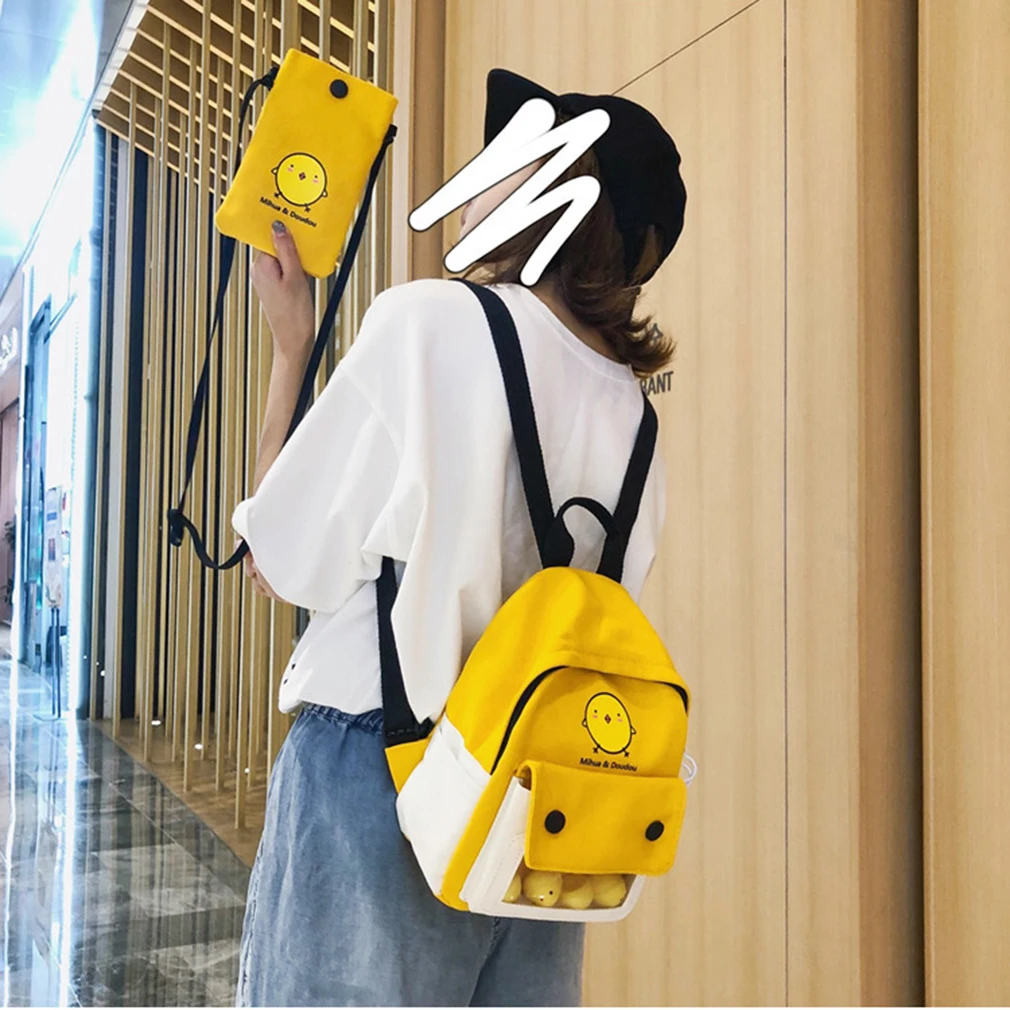 

Mini Canvas Bag High Quality Street Backpack Fashion Contrast Color New Ladies Backpack +Cartoon Women Small Phone Bag For Women