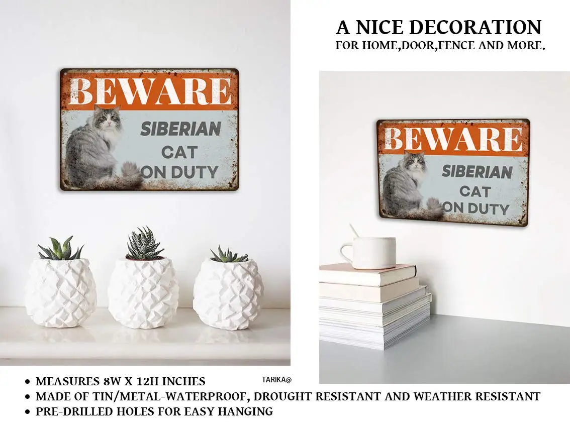 Остерегайтесь сибирской кошки на работу железный постер картина жестяной знак