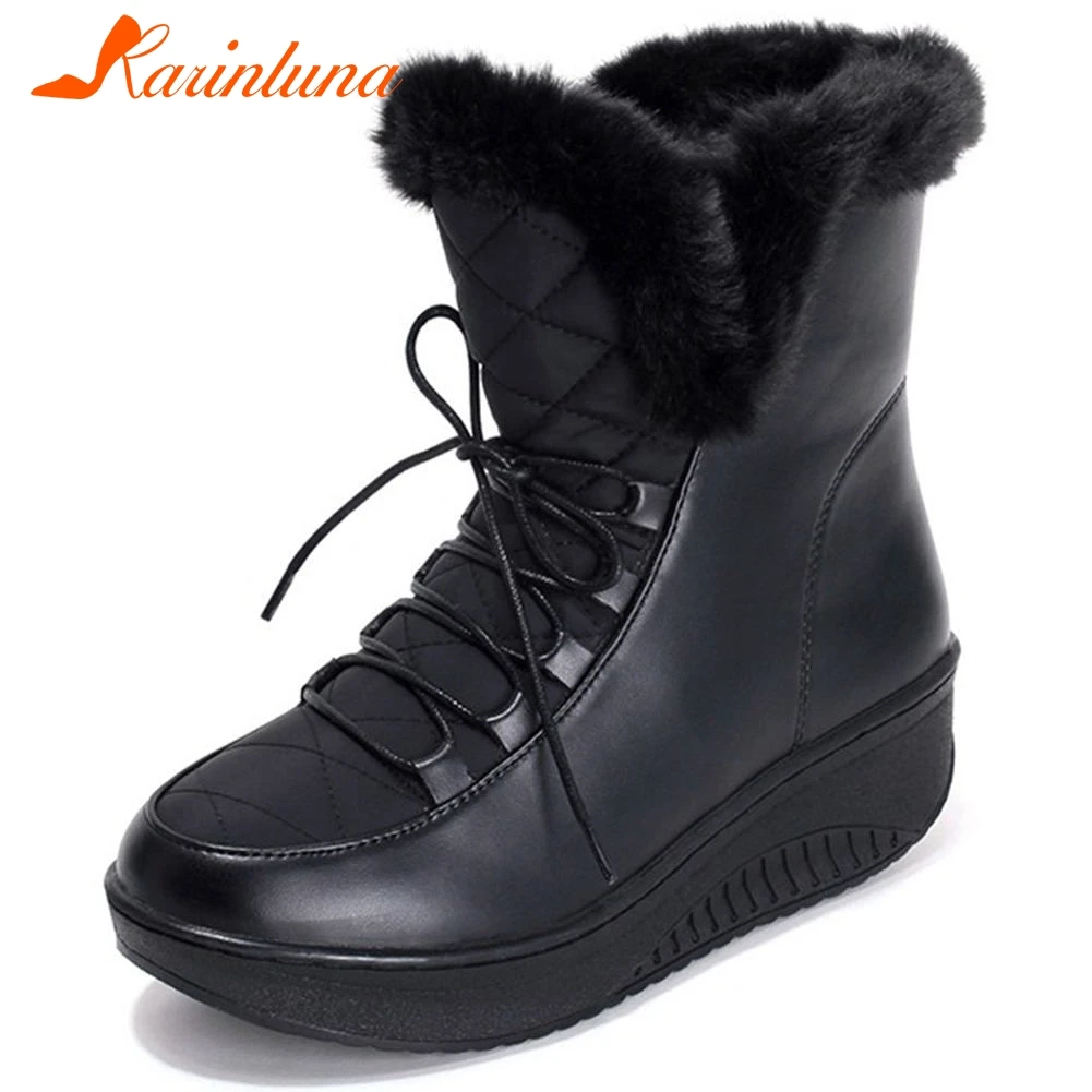 

KARINLUNA Plus Size 35-44 Female 2020 Winter Snow Boots Platform Warm Fur Wedges Med Heels Women Boots Thick Plush Women Shoes