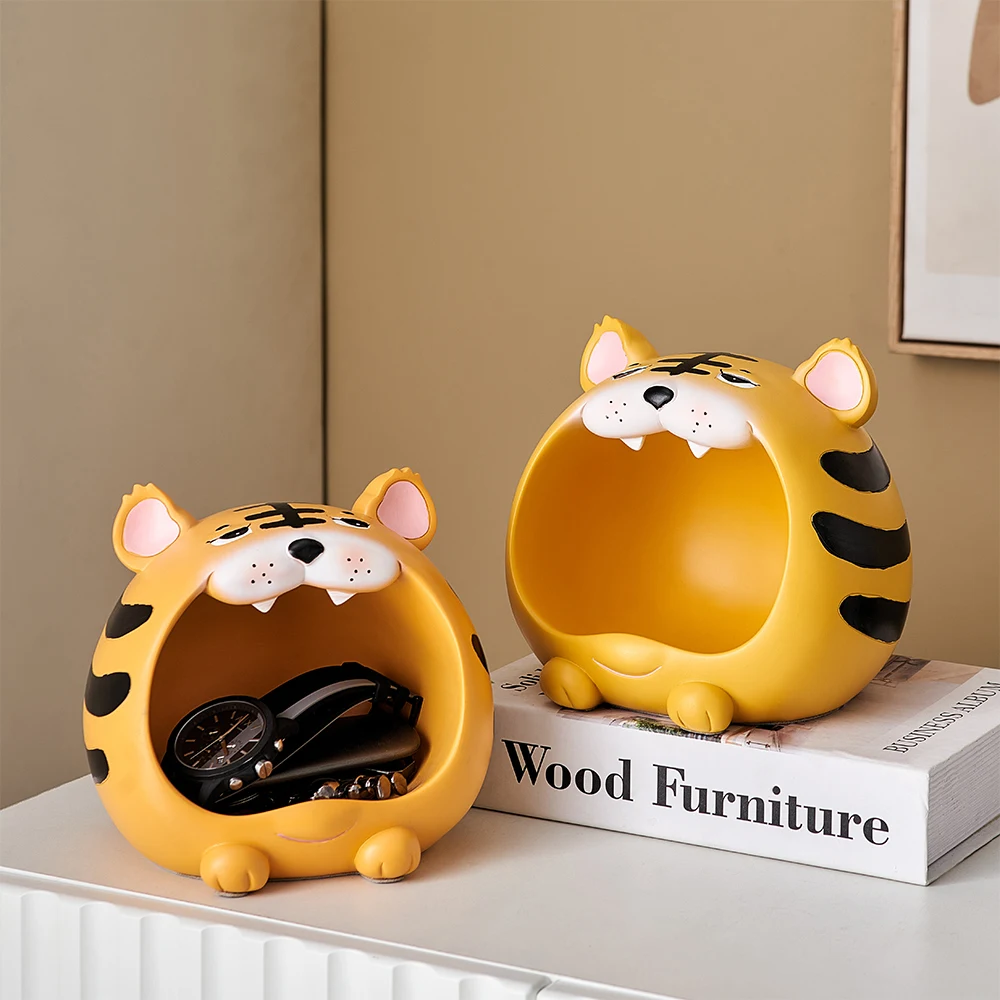 

Милая статуя тигра в виде животного, контейнер для хранения мусора в гостиной, аксессуары для украшения дома, аксессуары для обеденного сто...