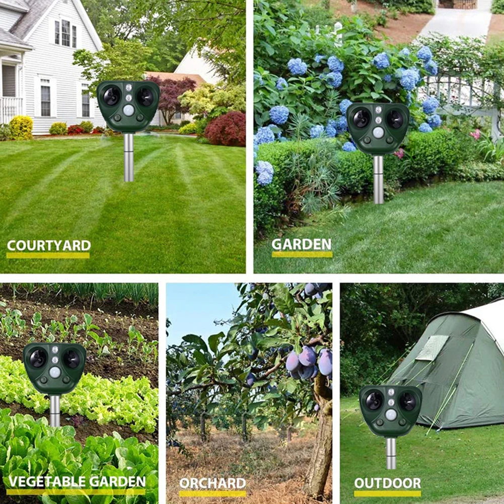 

Outdoor Garden Solar Powered Ultrasonic & Strong Flashes Animal Repeller Motion Sensor Dog Cat Raccoon Rabbit Animal Dispeller