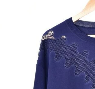 

2019 Spring and Summer New Lace Stitching Navy Blue Sweater