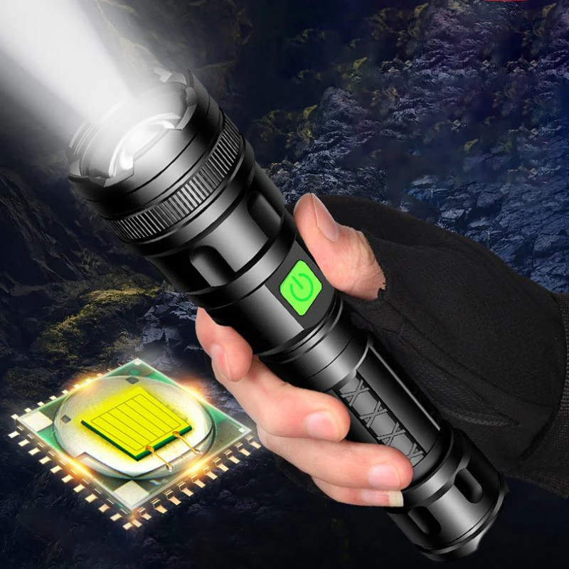 

Миниатюсветильник ный светодиодный фонарик высокой мощности с зарядкой от USB, масштабируемый портативный фонарик T6 18650, уличный фонарь для ...