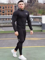 mens fitness suit elastic bicycle sportswear long sleeved sportswear tight pants 2 in 1 3 pieces