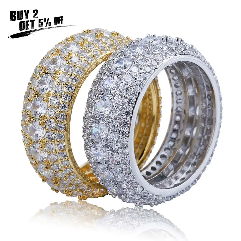 Jinao New Hip Hop 5 Rows Luxury Cubic Zircons Rings Fashion Classic Punk Males Finger Size 7-11 | Украшения и аксессуары
