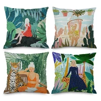 cartoon girl nordic short plush pillow case polyester decorative throw pillow cover square style 1