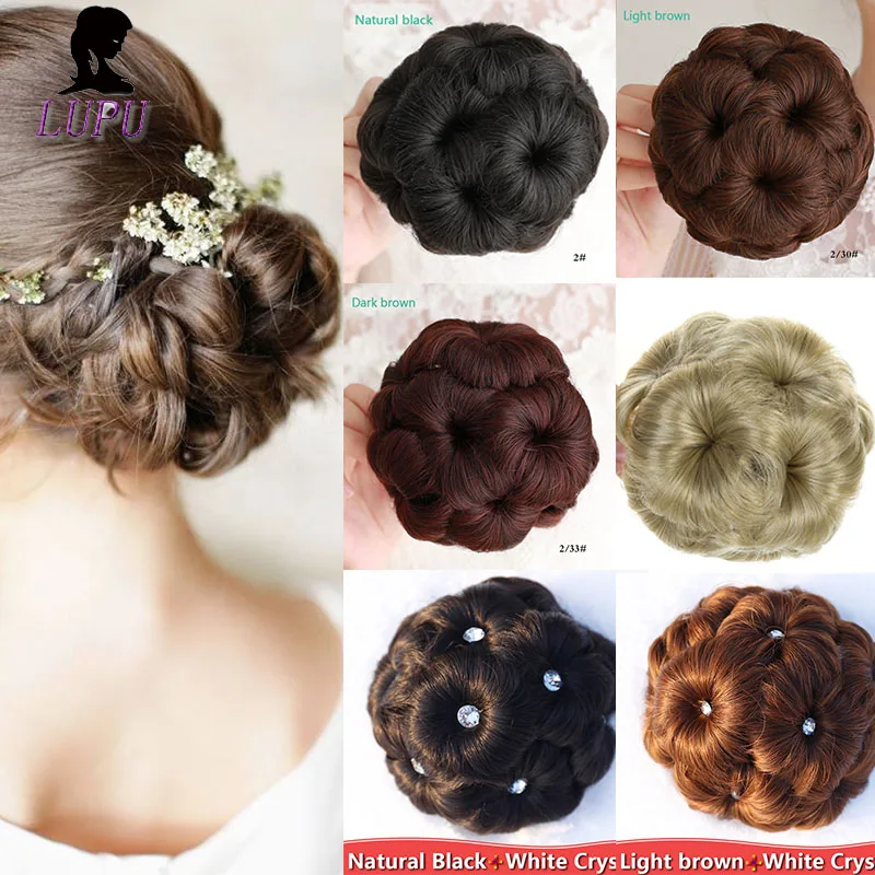 Лупу синтетический вьющийся шиньон с зажимом 9 цветами волосы булочка Пончик