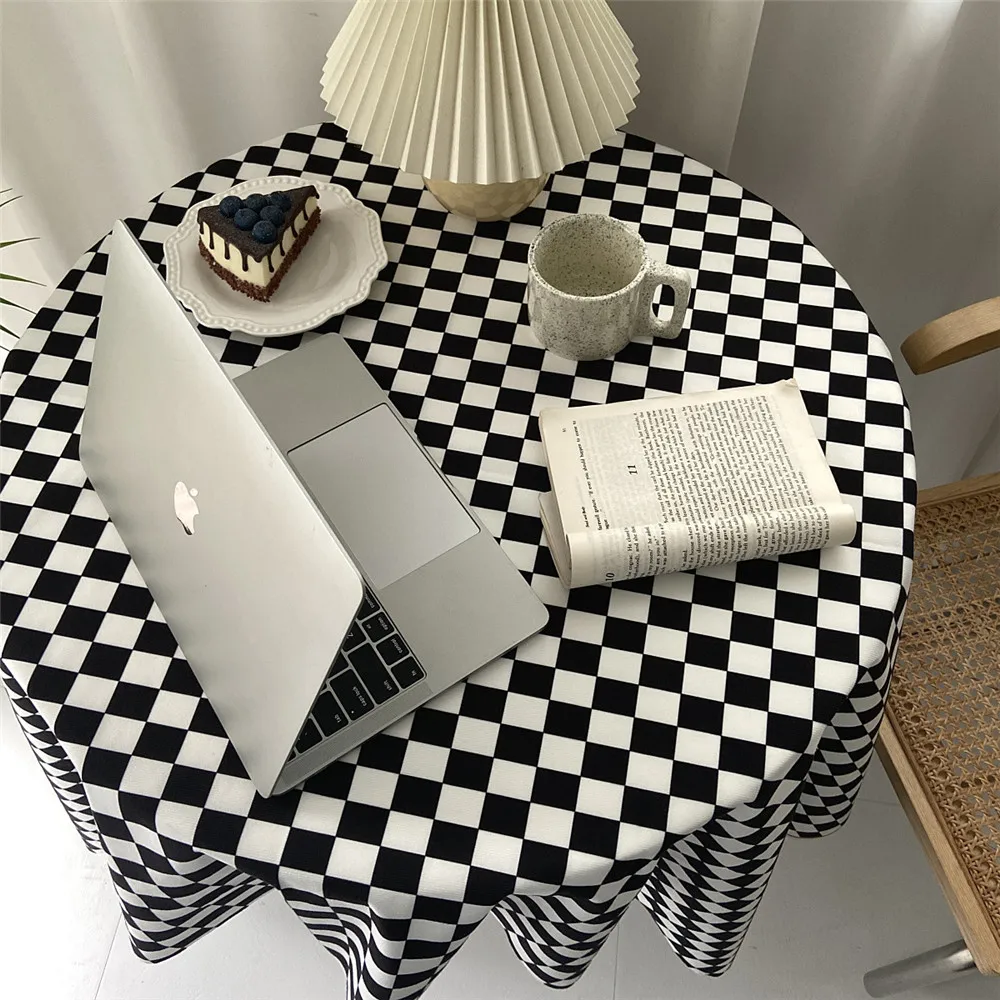 

Ins Black White Checkerboard Tablecloth Home Dining Table Cloth Cafe Restaurant Checkered Table Cover Soft Background Cloth